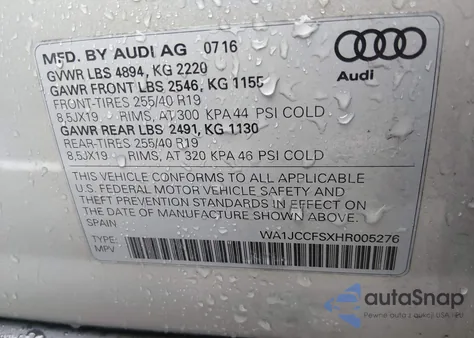 2017 Audi Q3 2.0T Premium z USA, uszkodzony, nr VIN WA1JCCFSXHR005276